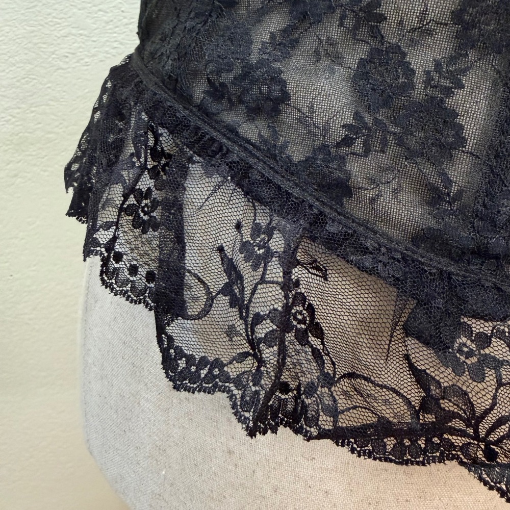 Vintage Frederick's of Hollywood Sheer Black Lace Burlesque Bustier Corset Set - Picture 5 of 14